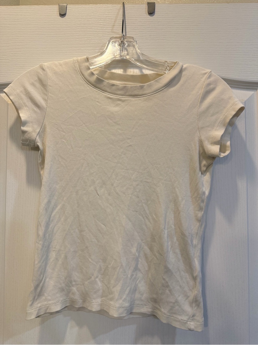 Madewell Cream Short Sleeve Ribbed Crewneck Tee
